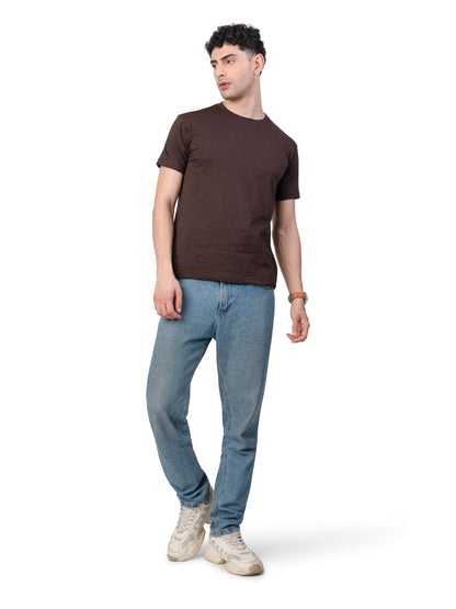 Men's Brown Solid Slim Fit T-Shirt