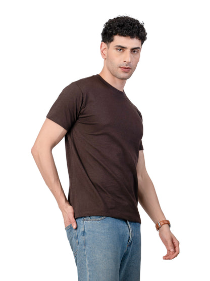 Men's Brown Solid Slim Fit T-Shirt