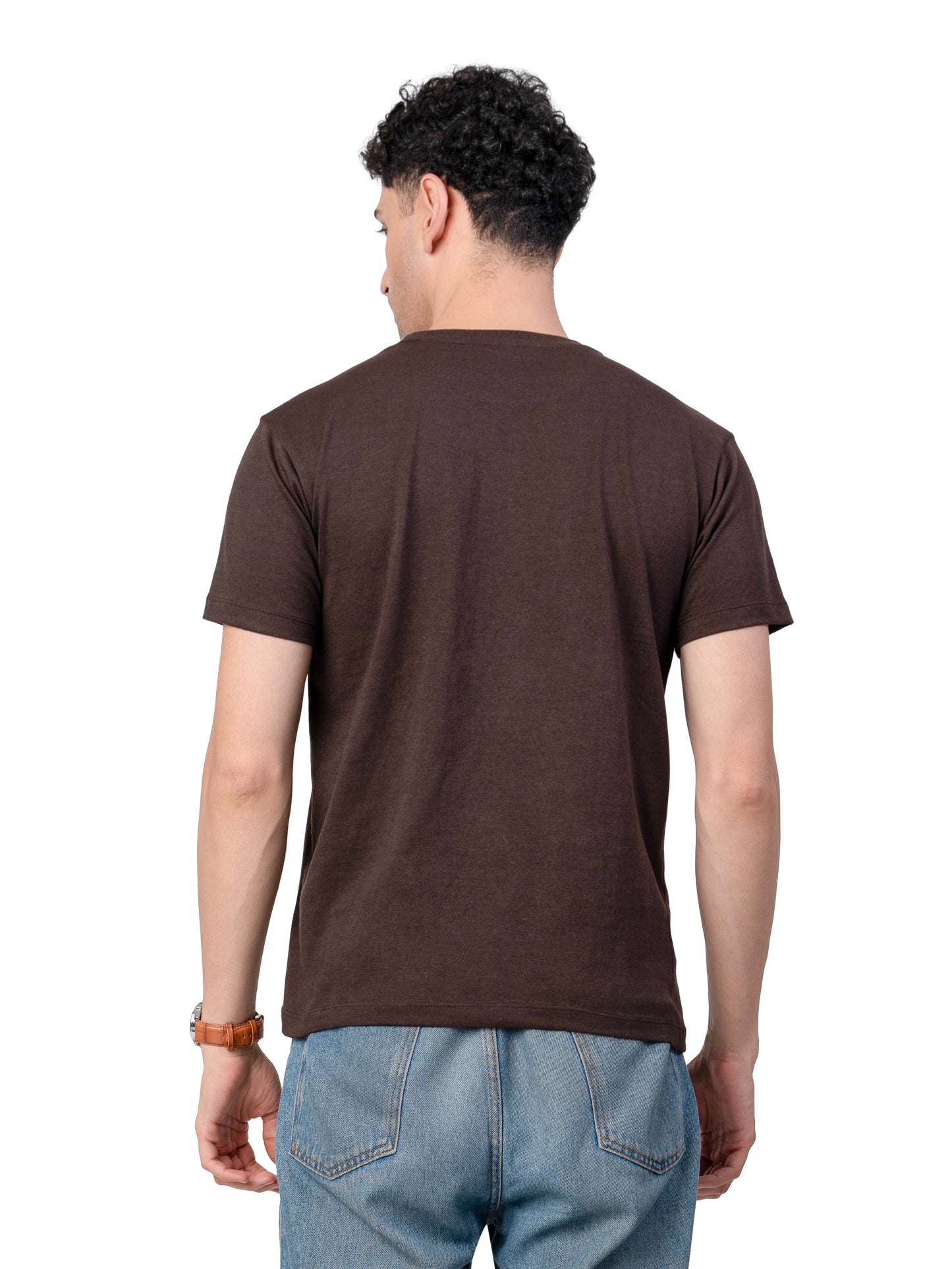 Men's Brown Solid Slim Fit T-Shirt