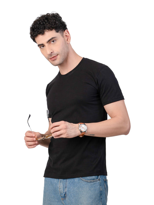 Men's BLACK Solid Slim Fit T-Shirt