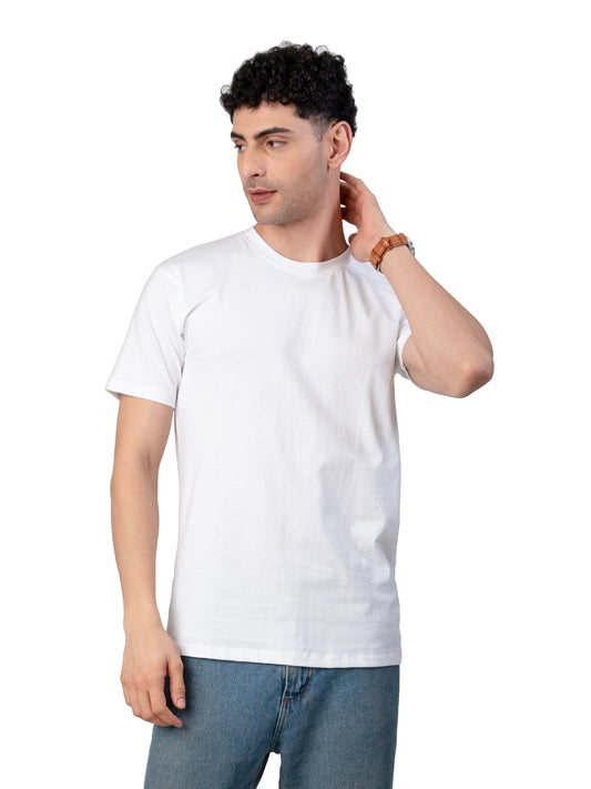 Men's WHITE  Solid Slim Fit T-Shirt