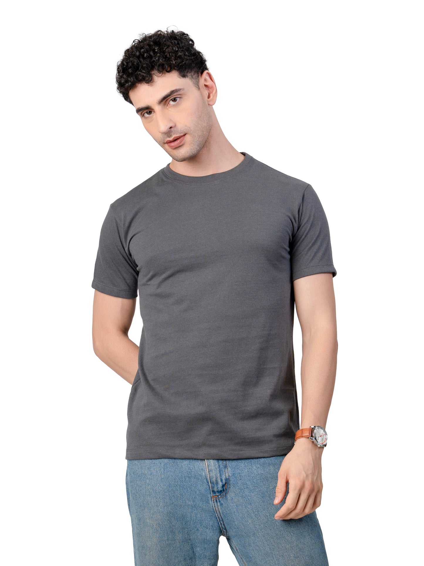 Men's STEEL GREY Solid Slim Fit T-Shirt