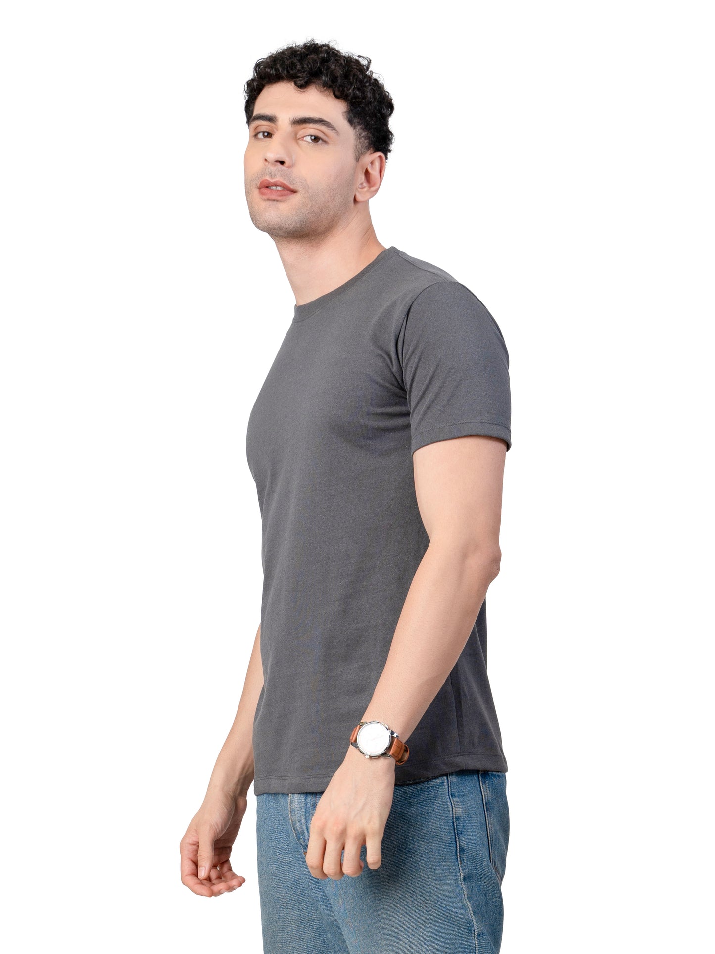 Men's STEEL GREY Solid Slim Fit T-Shirt