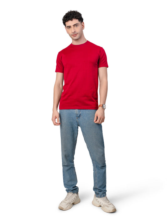 Men's RED Solid Slim Fit T-Shirt