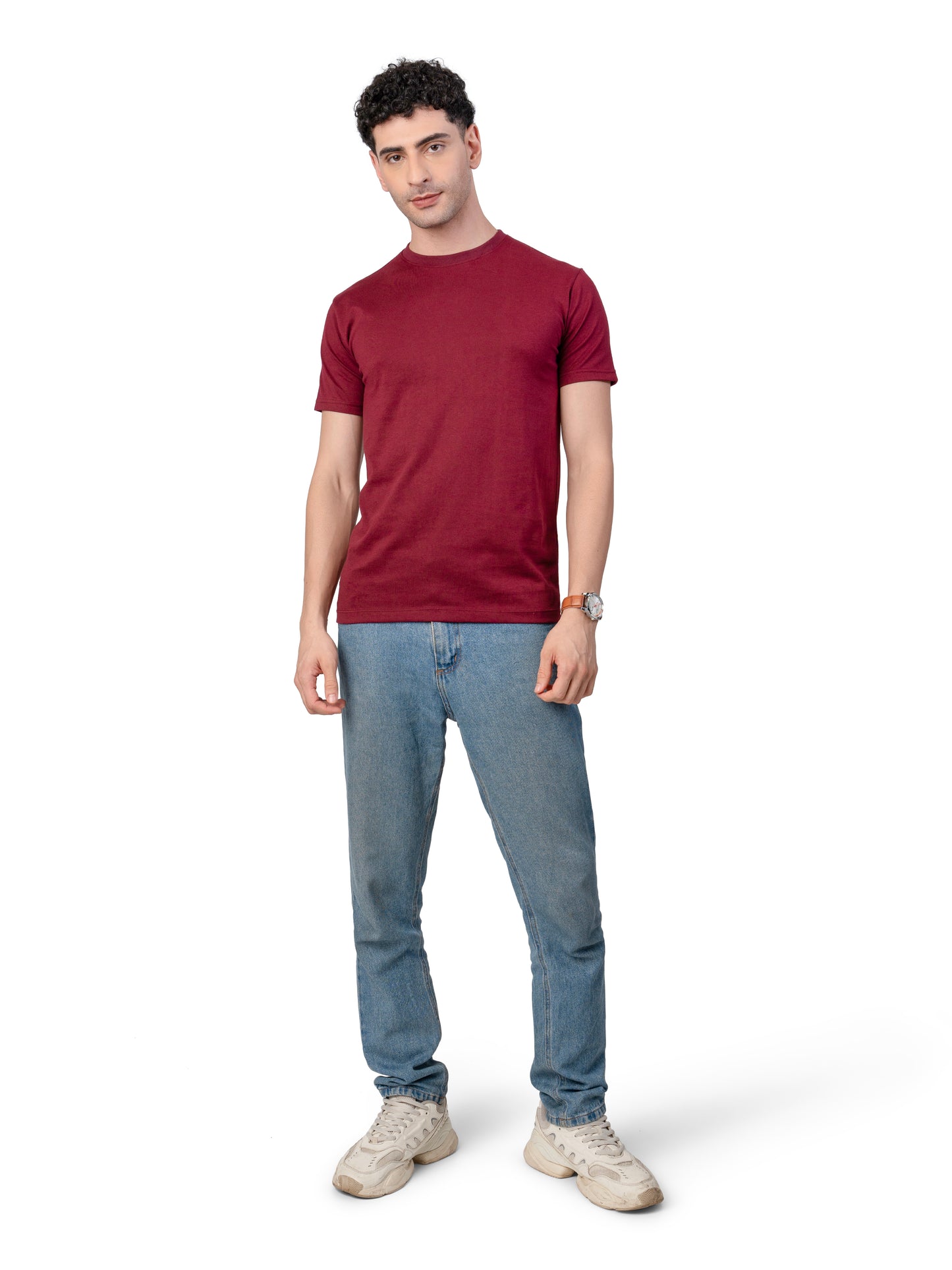 Men's MAROON Solid Slim Fit T-Shirt