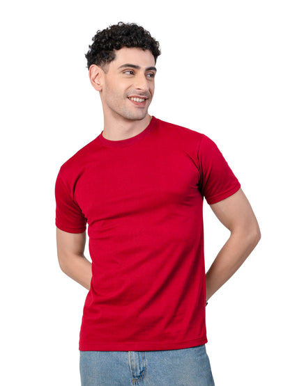 Men's RED Solid Slim Fit T-Shirt