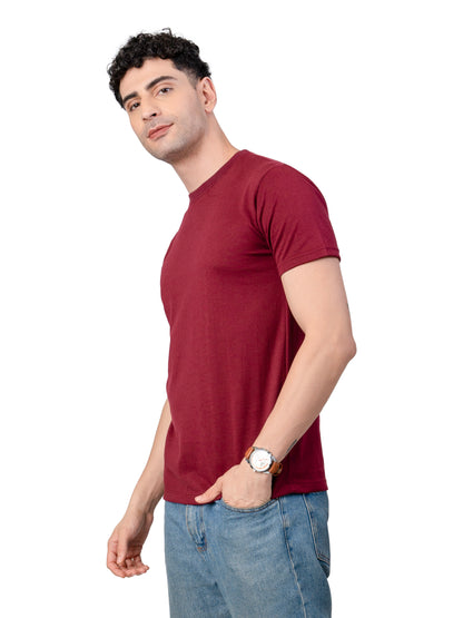 Men's MAROON Solid Slim Fit T-Shirt