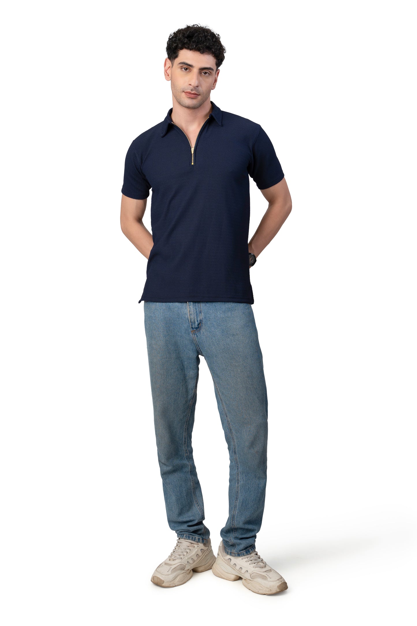 Men's NAVY BLUE Zipper Polo T-Shirt Regular