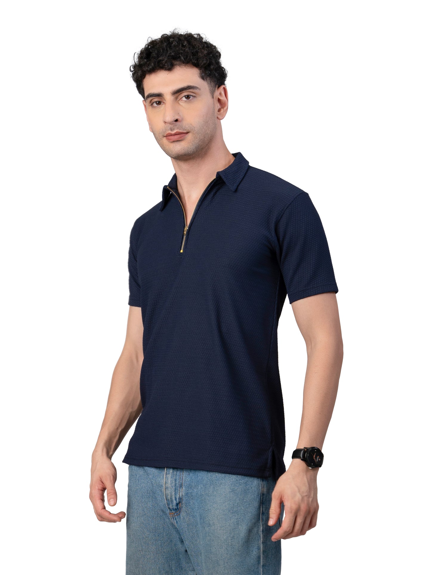 Men's NAVY BLUE Zipper Polo T-Shirt Regular