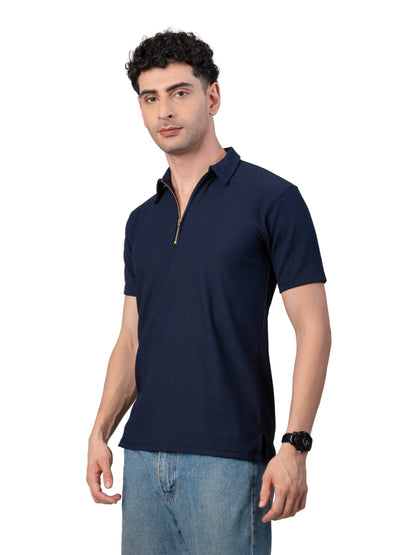 Men's NAVY BLUE Zipper Polo T-Shirt Regular