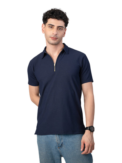 Men's NAVY BLUE Zipper Polo T-Shirt Regular