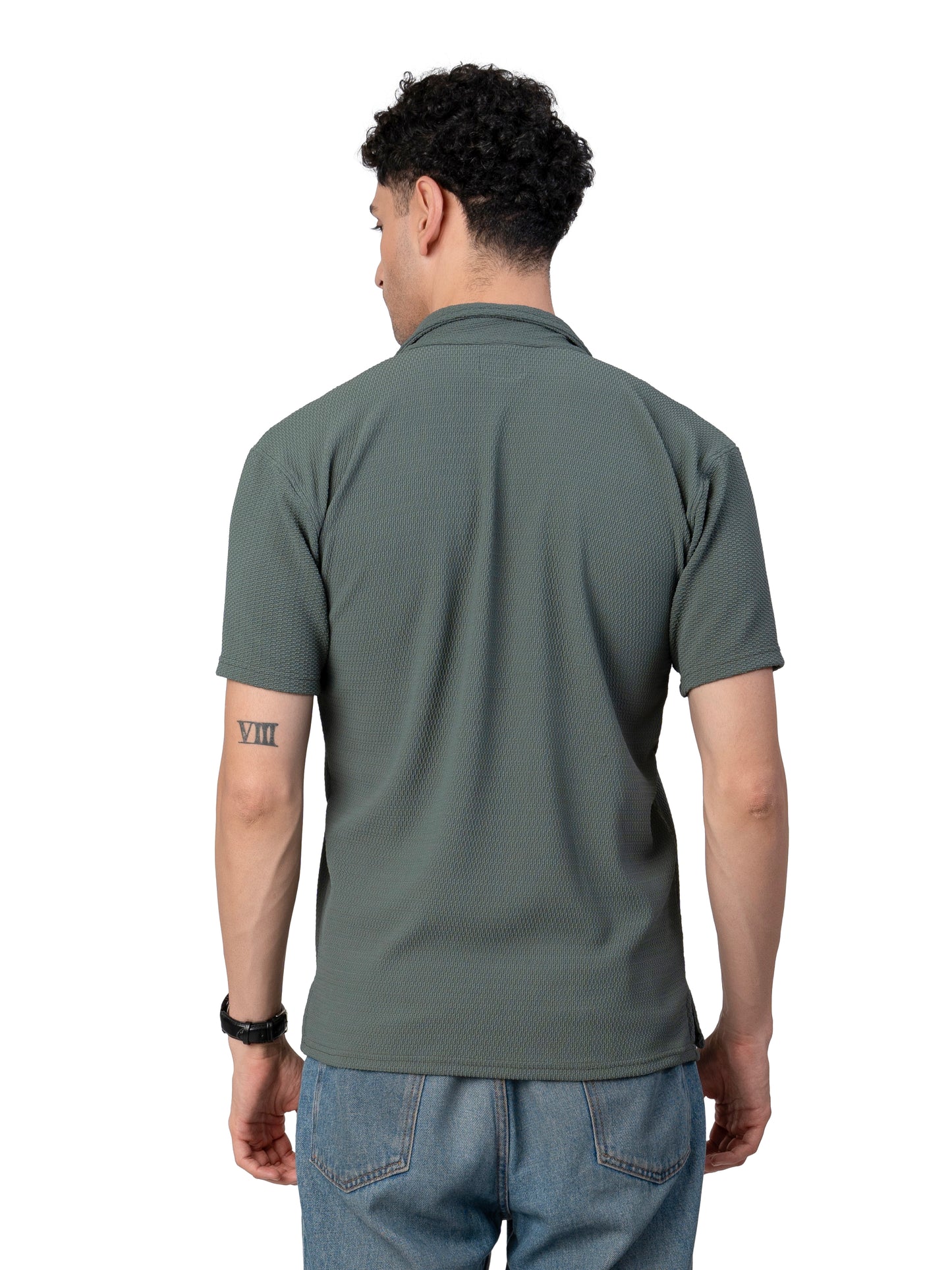 Men's OLIVE GREEN Zipper Polo T-Shirt Regular