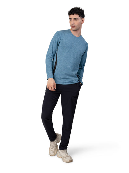 Men's BLUE MELANGE Full Sleeve Activewear T-SHIRT