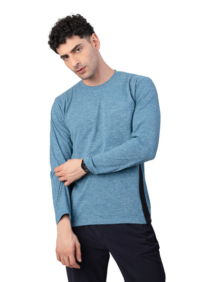 Men's BLUE MELANGE Full Sleeve Activewear T-SHIRT