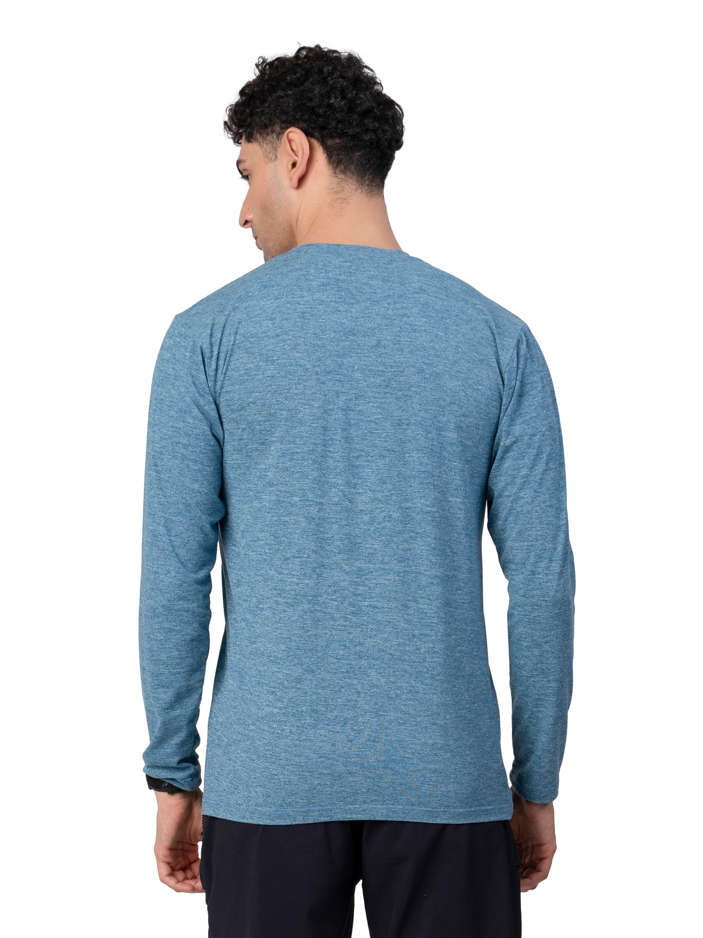 Men's BLUE MELANGE Full Sleeve Activewear T-SHIRT