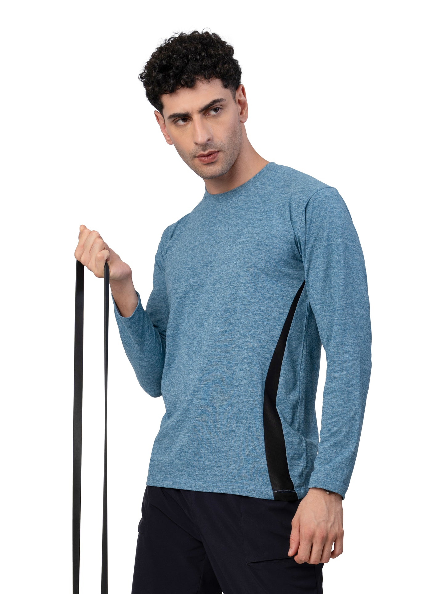 Men's BLUE MELANGE Full Sleeve Activewear T-SHIRT