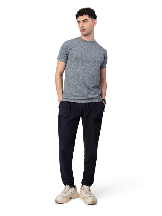 Men's CHARCOAL  MELANGE Polyster Solid Regular Fit T-SHIRT