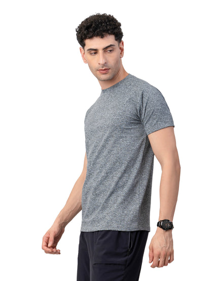 Men's CHARCOAL  MELANGE Polyster Solid Regular Fit T-SHIRT