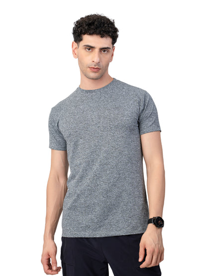 Men's CHARCOAL  MELANGE Polyster Solid Regular Fit T-SHIRT