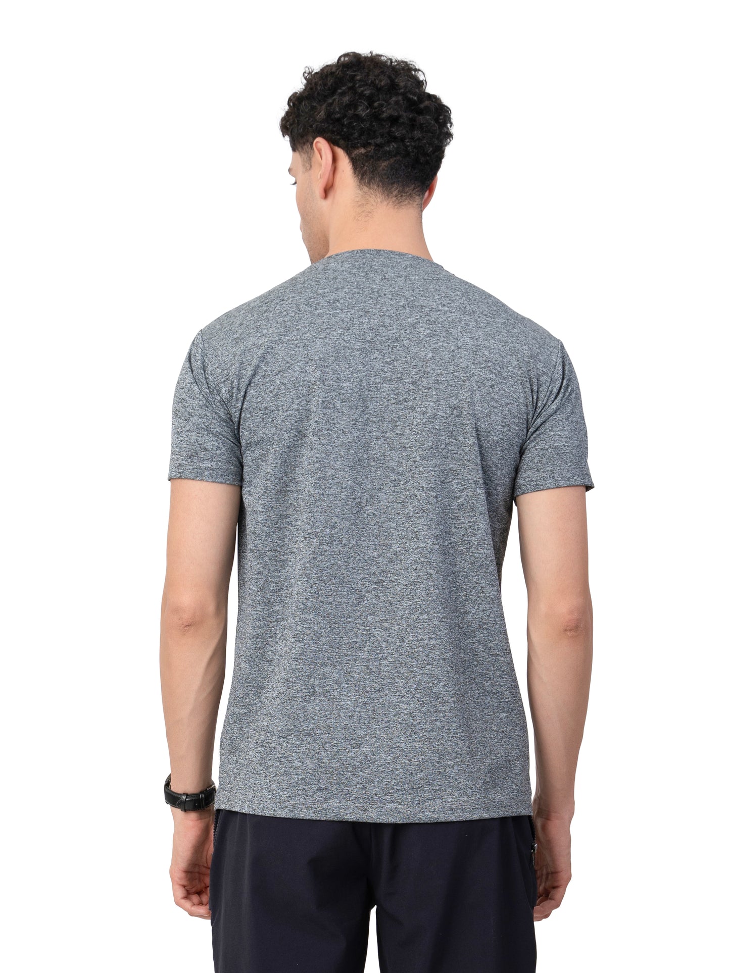 Men's CHARCOAL  MELANGE Polyster Solid Regular Fit T-SHIRT