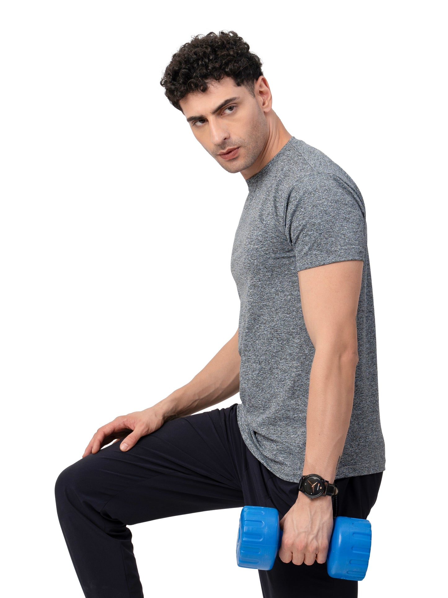 Men's CHARCOAL  MELANGE Polyster Solid Regular Fit T-SHIRT