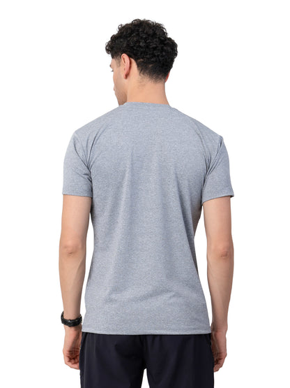 Men's GREY MELANGE Polyster Solid Regular Fit T-SHIRT