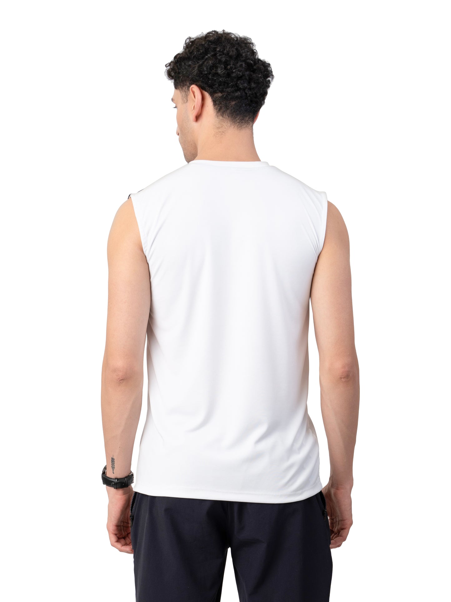 Men's WHITE Zero Sleeve Active GYM T-SHIRT