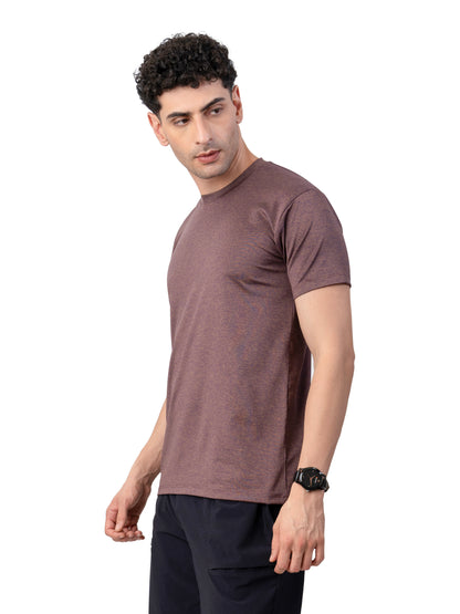 Men's COPPER MELANGE Polyster Solid Regular Fit T-SHIRT