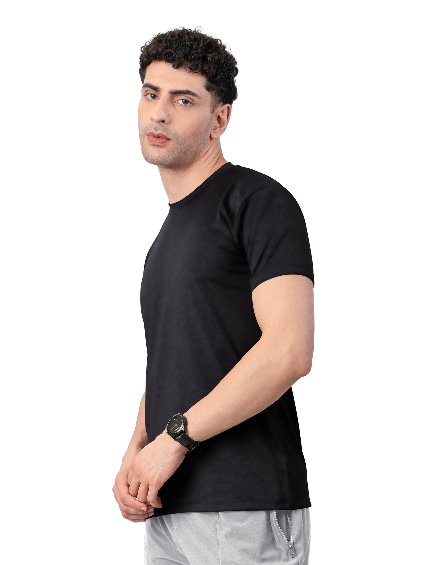 Men's BLACK Half Sleeve Polyster T-SHIRT