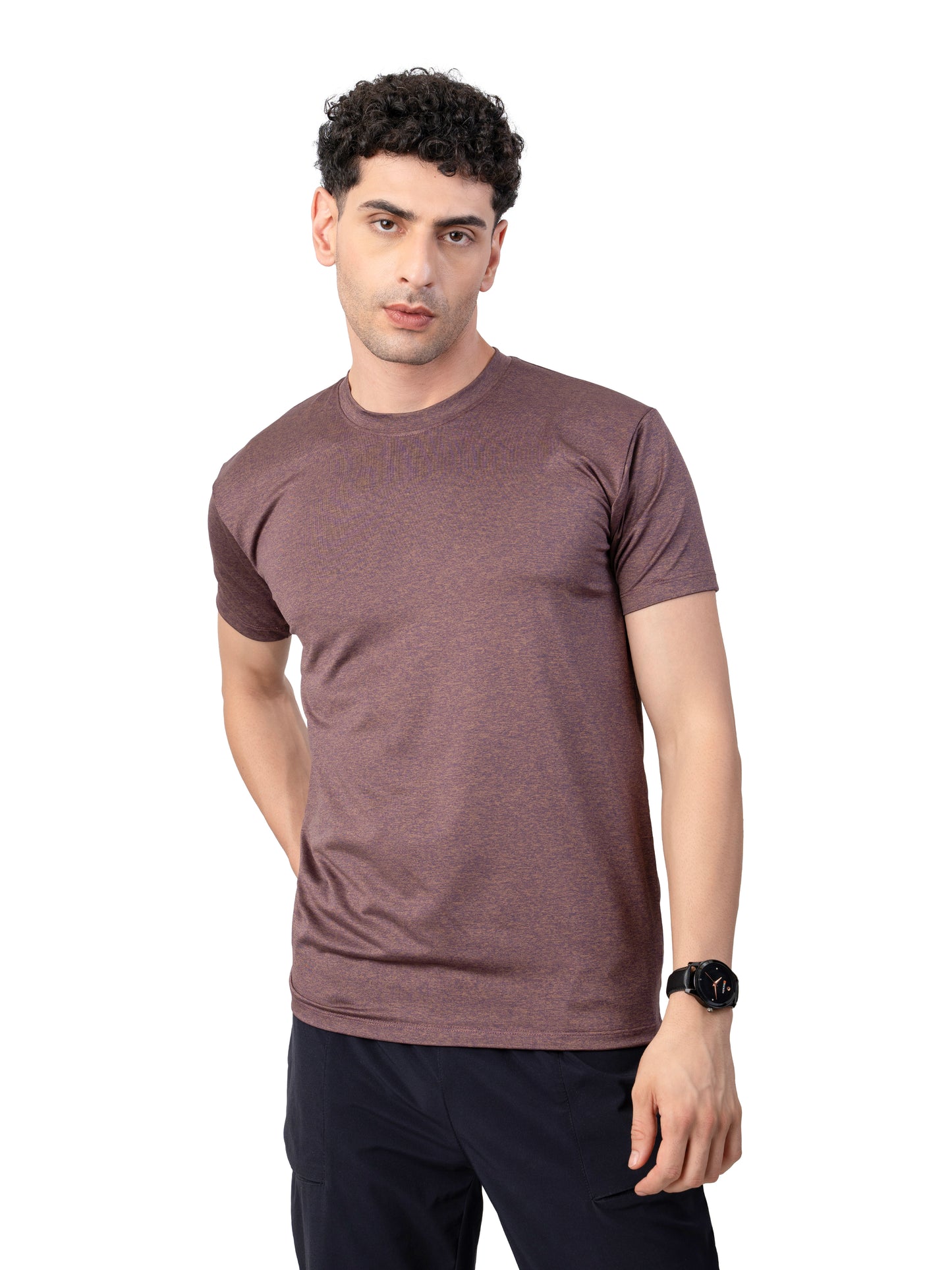 Men's COPPER MELANGE Polyster Solid Regular Fit T-SHIRT