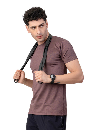 Men's COPPER MELANGE Polyster Solid Regular Fit T-SHIRT