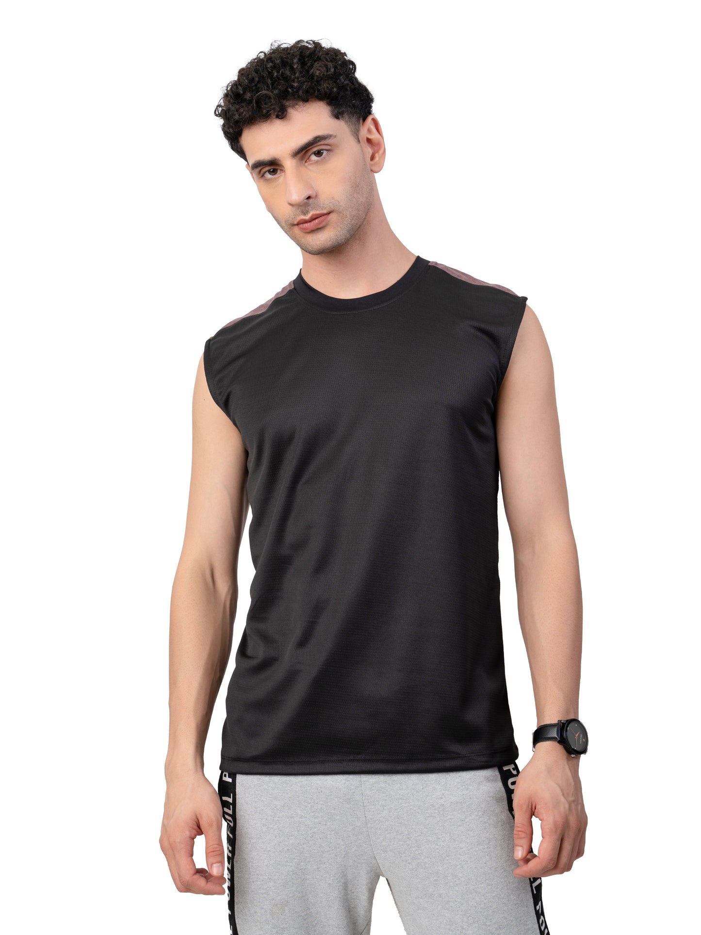 Men's BLACK Zero Sleeve Active GYM T-SHIRT