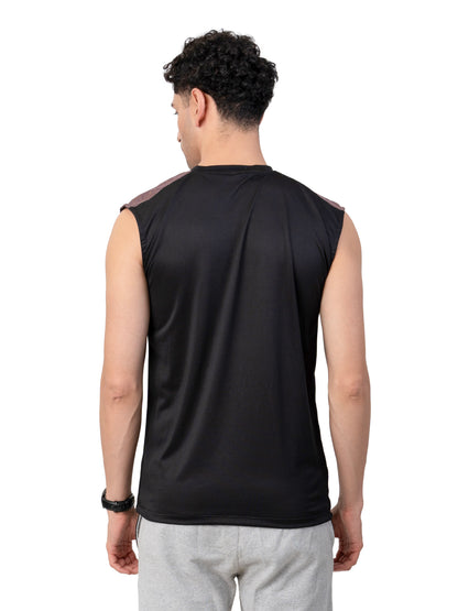 Men's BLACK Zero Sleeve Active GYM T-SHIRT