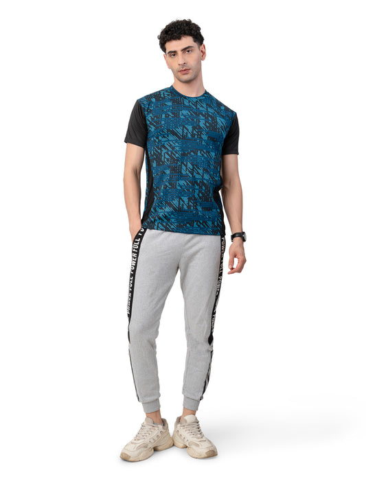 Men's BLUE-BLACK MELANGE GYM Wear T-SHIRT