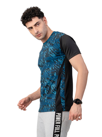 Men's BLUE-BLACK MELANGE GYM Wear T-SHIRT