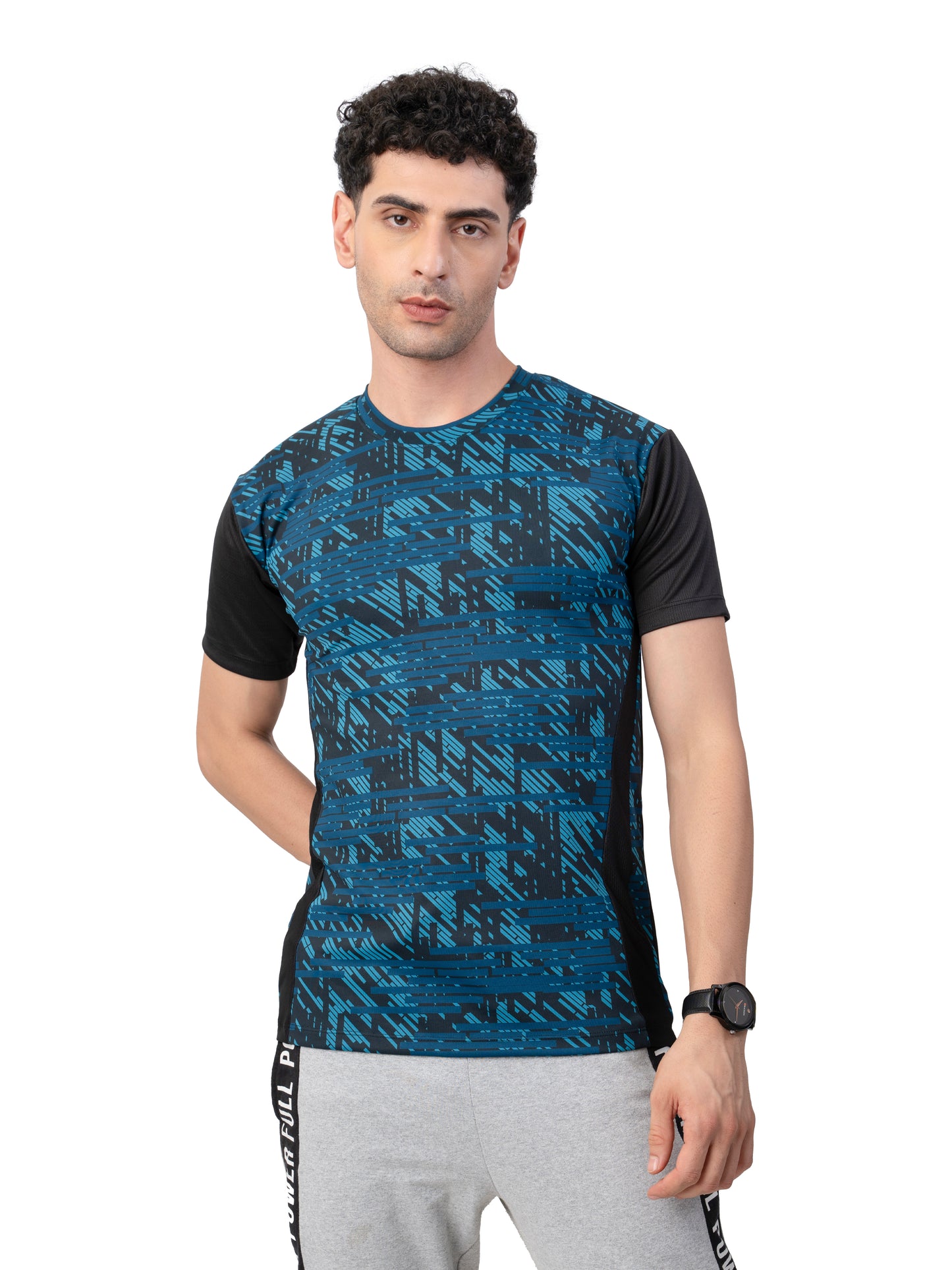 Men's BLUE-BLACK MELANGE GYM Wear T-SHIRT