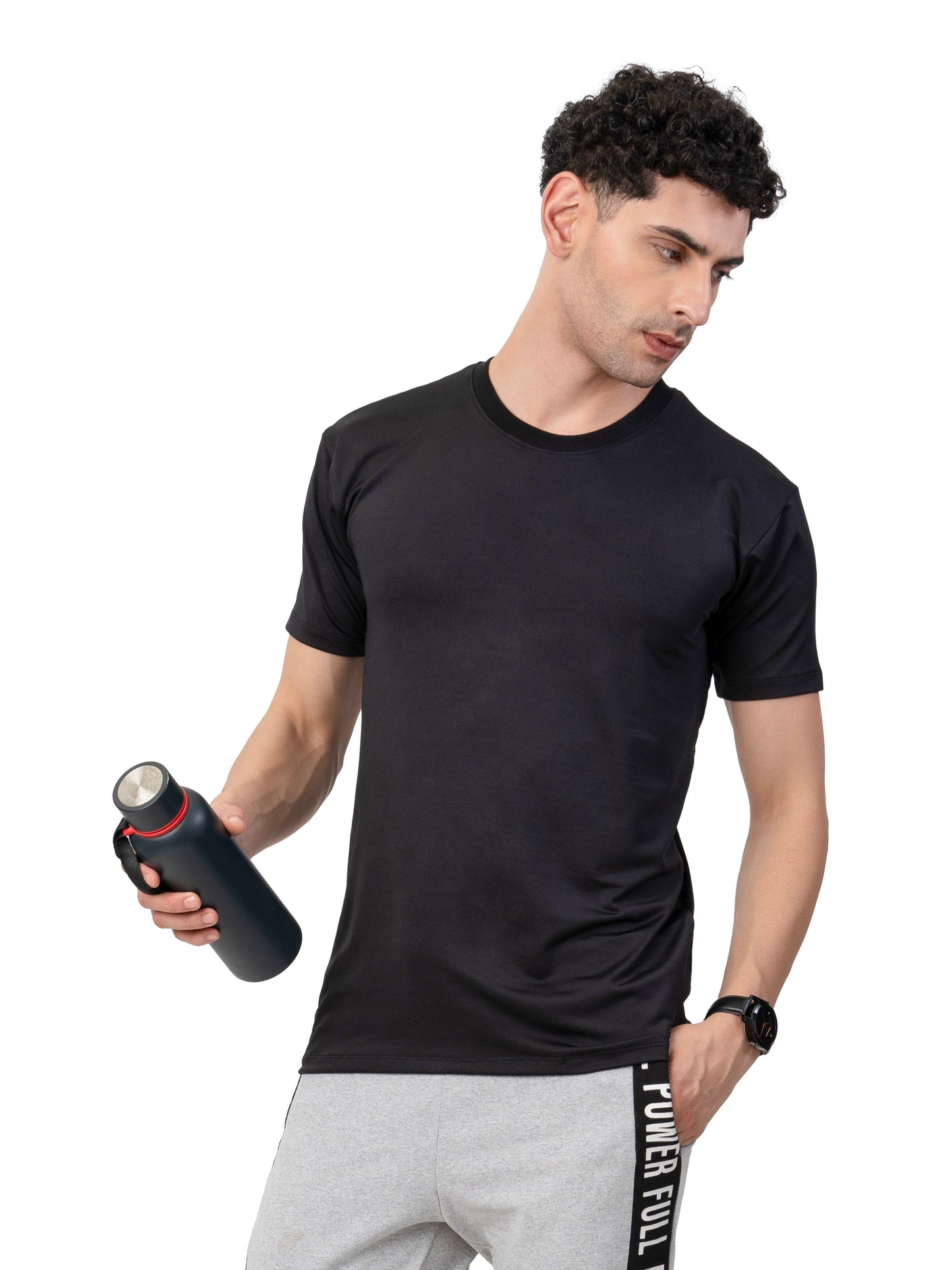 Men's BLACK Half Sleeve Polyster T-SHIRT